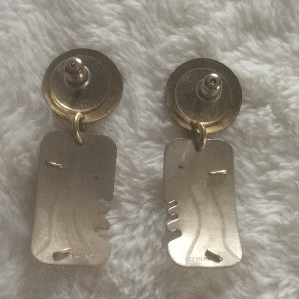 David Badman Sterling Silver Mixed Metal Earrings Vintage - Picture 2 of 8
